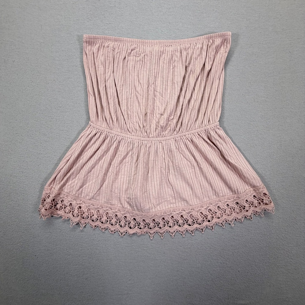 Maurices Womens Tube Top Regular Mauve Ribbed Crochet Lace Peplum Medium